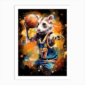  A Possum In Basketball Kit Vibrant Paint Splash 2 Art Print
