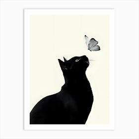 Black Cat With Butterfly Art Print