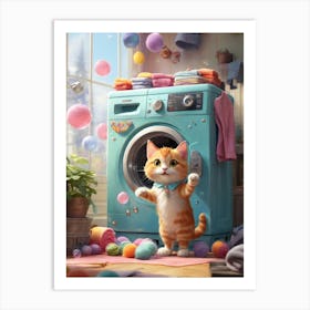 Cat In The Washing Machine 2 Art Print