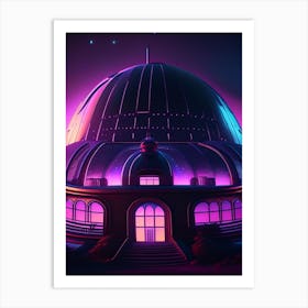 Observatory Dome Neon Nights Space Art Print