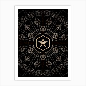 Geometric Glyph Radial Array in Glitter Gold on Black n.0389 Art Print
