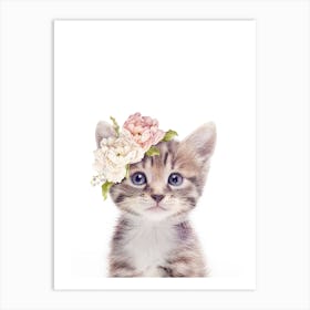 Peekaboo Floral Tabby Kitten Art Print