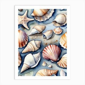 Seashells on the beach, watercolor painting 25 Art Print