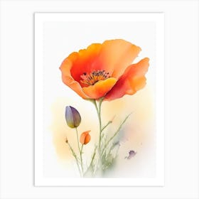 California Poppy Wildflower Watercolour 1 Art Print