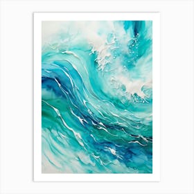 Abstract Turquoise Waves Envelop The Canvas Evoke Fresh Nautical Texture Churning Frothy Crests (4) Art Print