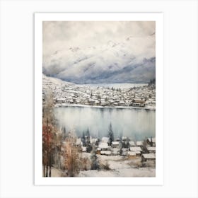 Vintage Winter Painting Queenstown New Zealand 1 Art Print