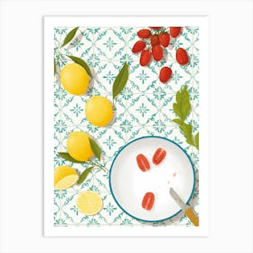 Illustration Of Lemons And Tomatoes Art Print