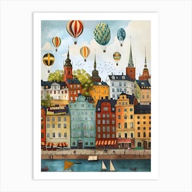 Hot Air Balloons Over Stockholm Affiche