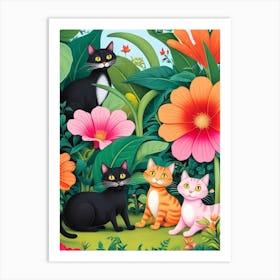 Cats In The Garden Art Print