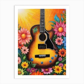 Hippie Rock Guitar - By Free Spirits and Hippies Official Wall Decor Artwork Hippy Bohemian Meditation Room Typography Groovy Trippy Psychedelic Boho Yoga Chick Gift For Her and Him Musician Music Makers Art Print
