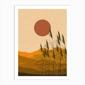 Sunset In The Mountains And Leaves Art Print