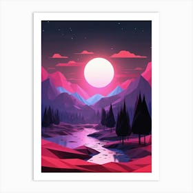 Minimalist Landscape Red Geometric Purple Low Poly (25) Art Print