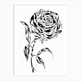 Black And White Rose Line Drawing 6 Art Print