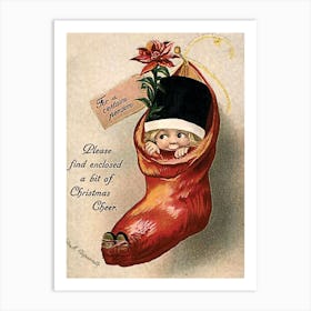 Cute Boy In A Christmas Sock Art Print