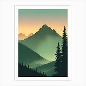 Misty Mountains Vertical Composition In Green Tone 186 Art Print