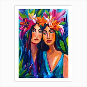 Two Women In Flower Crowns Art Print