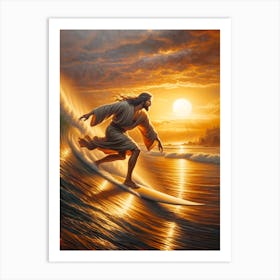 Jesus Surfing 2 Art Print