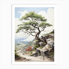 Koya San In Wakayama, Japanese Brush Painting, Ukiyo E, Minimal 1 Art Print