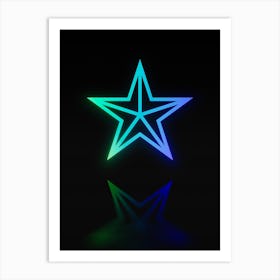 Neon Blue and Green Abstract Geometric Glyph on Black n.0336 Art Print