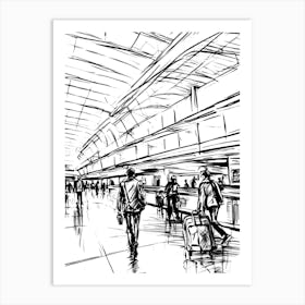 Sketch Of People At The Airport Art Print