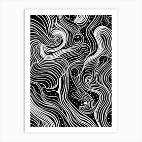 Wavy Sketch In Black And White Line Art 23 Art Print