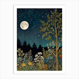 Moonlight In The Garden Style William Morris Art Print Art Print