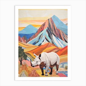 Patchwork Colourful Rhino 3 Art Print