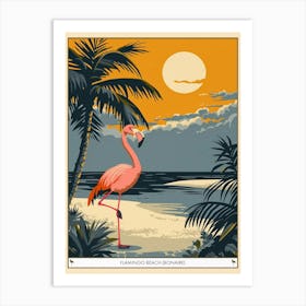 Greater Flamingo Flamingo Beach Bonaire Tropical Illustration 3 Poster Art Print