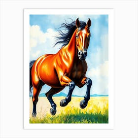 Brown MustangHorse Galopp - Color drawing Art Print