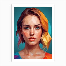 Colorful Geometric Woman Portrait Low Poly (2) Art Print
