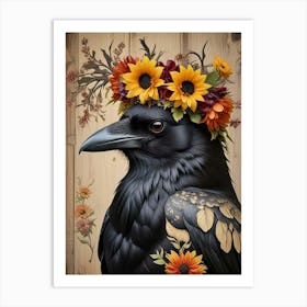 Regal Crow With A Floral Crown Art Print (3) Art Print