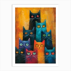 Cats In A Row 1 Art Print