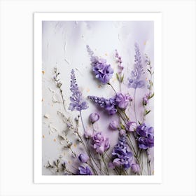 Lavender Flowers On A White Background Art Print