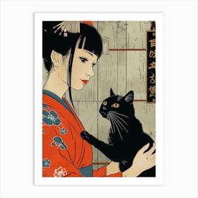 Geisha And Cat Art Print