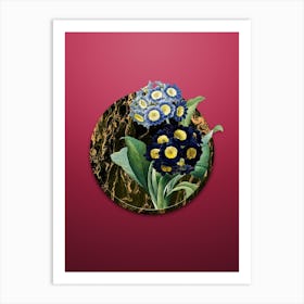 Vintage Mountain Cowslip Botanical in Gilded Marble on Viva Magenta n.0040 Art Print