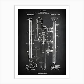 Trombone Gifts, Trombone Art, Trombone Decor, Trombone Player Gift, Trombone Teacher Gift, Trombone, Trombone Blueprint Patent, Mt8901 Art Print