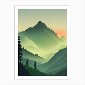 Misty Mountains Vertical Composition In Green Tone 32 Art Print