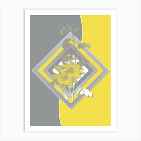 Vintage Alpine Rose Botanical Geometric Art in Yellow and Gray n.171 Art Print