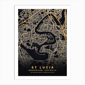 Saint Lucia Caribbean Black and Gold Map Art Print