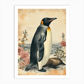 Adlie Penguin Sea Lion Island Vintage Botanical Painting 4 Art Print