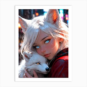 Anime Girl With A Fox 1 Art Print