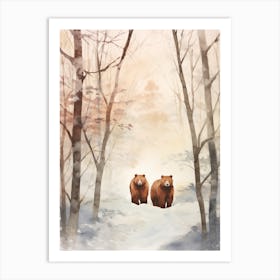 Winter Watercolour Brown Bear 1 Art Print