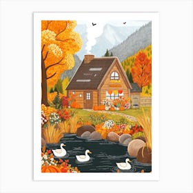 Pumpkin Cottage Art Print