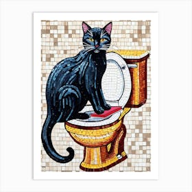 Black Cat On Toilet Art Print