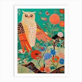 Maximalist Bird Painting Eastern Screech Owl 3 Art Print