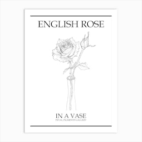 English Rose In A Vase Line Drawing 1 Poster Art Print