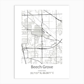 Beech Grove,United States Minimalist Map 1 Art Print