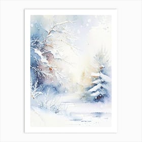 Winter Scenery, Snowflakes, Storybook Watercolours 4 Art Print