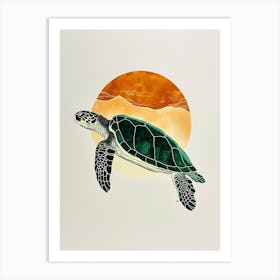 Sea Turtle & The Sunset Vintage Painting Inspired  1 Art Print