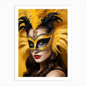 A Woman In A Carnival Mask, Yellow And Black (28) Art Print